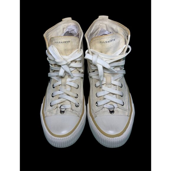 All Saints Women Sneakers Elena Signature High Top Trainers Off White Size 7 - Picture 3 of 8
